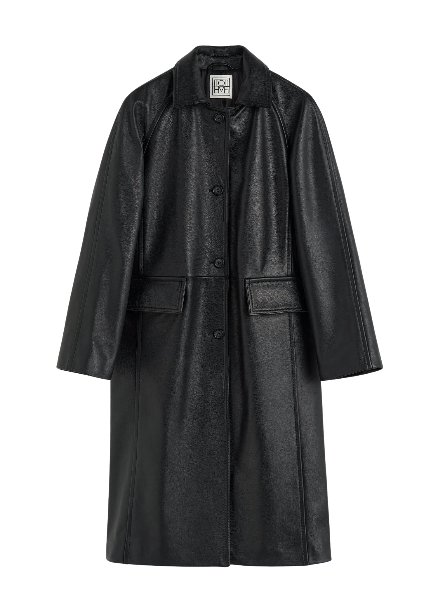 Raglan leather coat in Black
