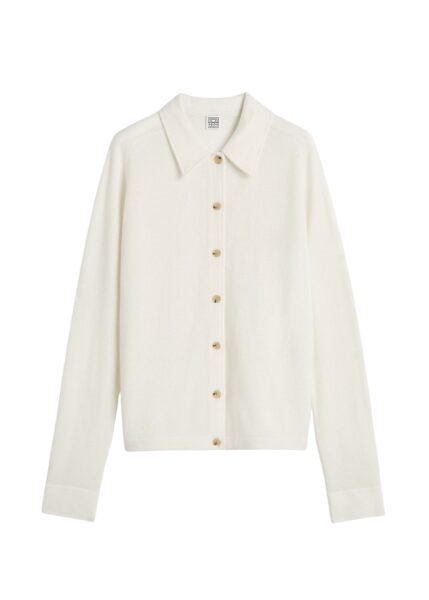 Totême Raglan-sleeve cashmere cardigan in Talc - Knitwear - Scandinavian Minimalist Luxury at Luxury Shoes 