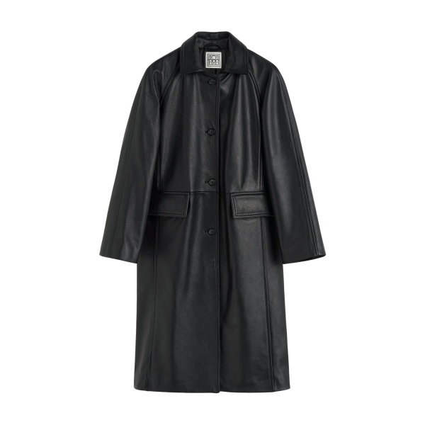 Totême Raglan-sleeve leather coat in Black - Coats - Scandinavian Minimalist Luxury at Luxury Shoes 