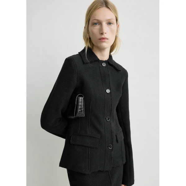 Toteme Raw hem cotton jacket in Black, view 2