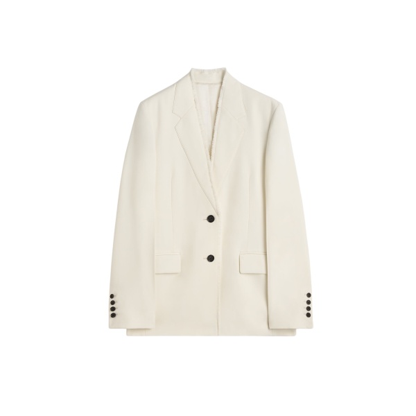 Totême Raw lapel jacket in Ecru - Jackets - Scandinavian Minimalist Luxury at Luxury Shoes 