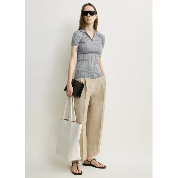Toteme Ribbed cashmere silk polo in Grey melange Knit, view 2