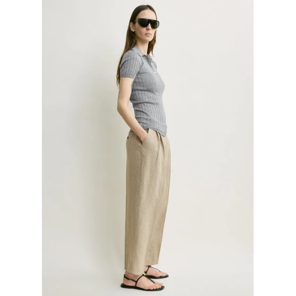 Toteme Ribbed cashmere silk polo in Grey melange Knit, view 3