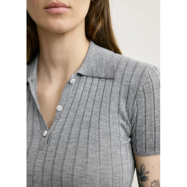 Toteme Ribbed cashmere silk polo in Grey melange Knit, view 6