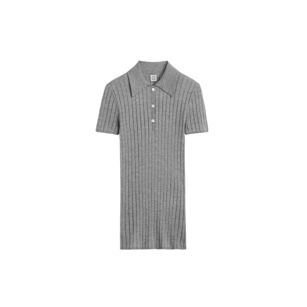 Totême Ribbed cashmere silk polo in Grey melange - Knitwear - Scandinavian Minimalist Luxury at Luxury Shoes 