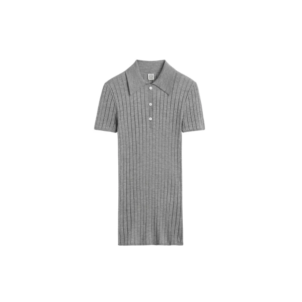 Toteme Ribbed cashmere silk polo in Grey melange Knit