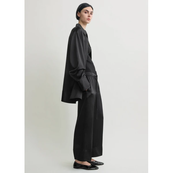 Toteme Satin drawstring trousers in Black, view 3