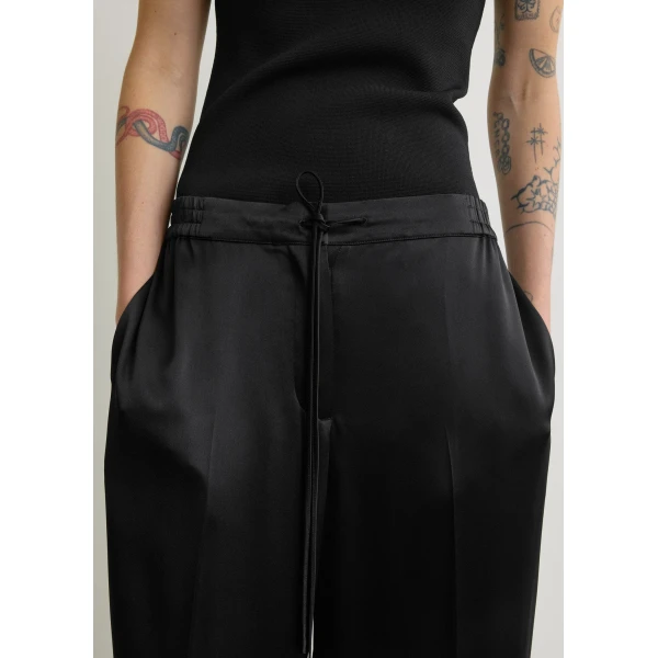 Toteme Satin drawstring trousers in Black, view 5