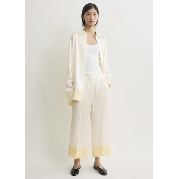 Toteme Satin drawstring trousers in White, view 2