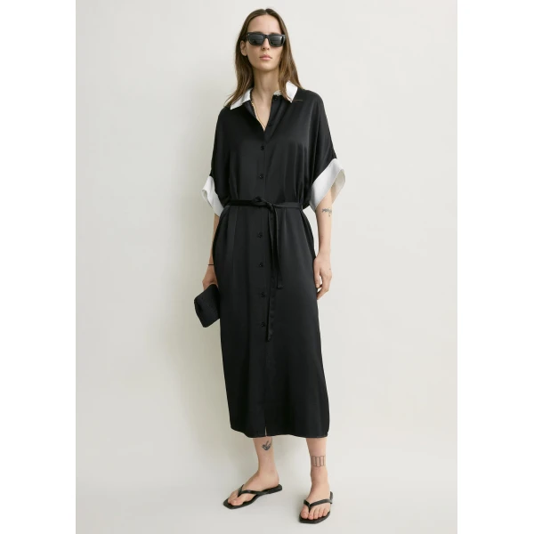 Toteme Satin shirtdress in Black Dress, view 2