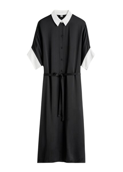 Totême Satin shirtdress in Black - Dresses - Scandinavian Minimalist Luxury at Luxury Shoes 