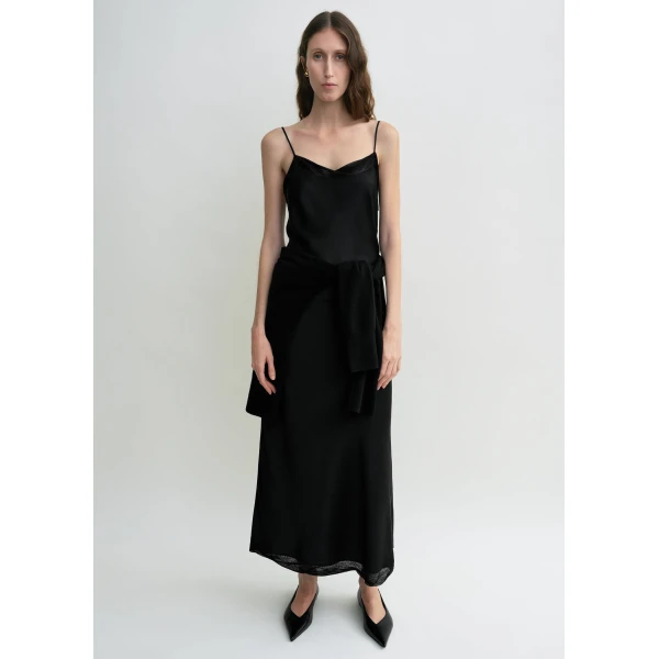 Toteme Satin slip dress in Black, view 4