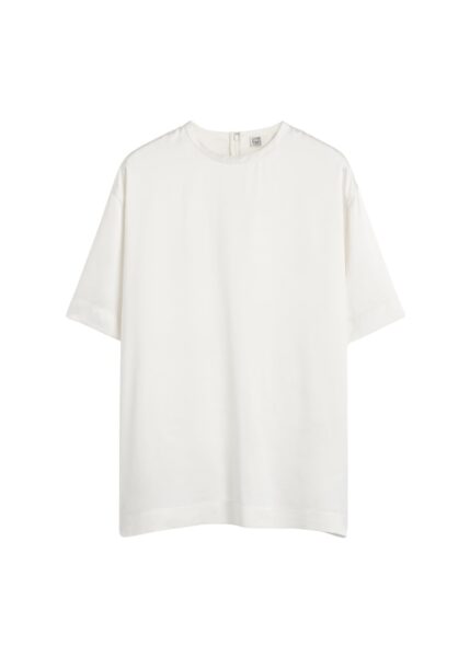 Totême Satin tee in White - Tops - Scandinavian Minimalist Luxury at Luxury Shoes 