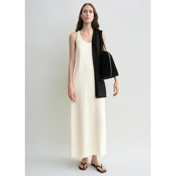 Toteme Scoop-neck sablé dress in Macadamia, view 2