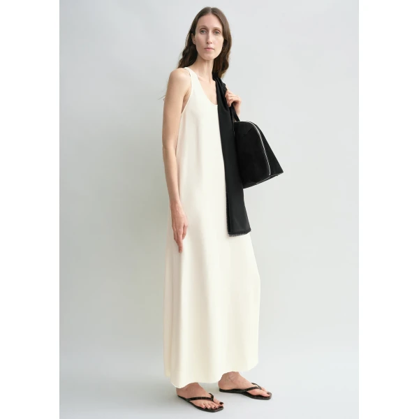 Toteme Scoop-neck sablé dress in Macadamia, view 3