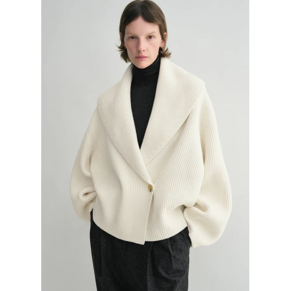 Toteme Shawl-lapel cardigan in Milk, view 5