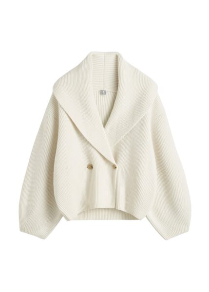 Totême Shawl-lapel cardigan in Milk - Tops - Scandinavian Minimalist Luxury at Luxury Shoes 