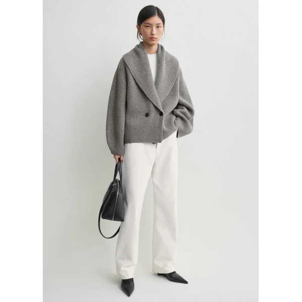 Toteme Shawl-lapel cardigan mid grey in Mid grey melange, view 2