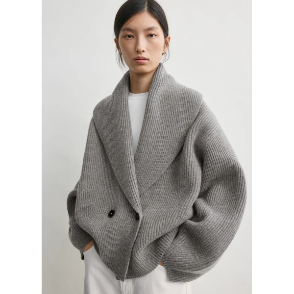 Toteme Shawl-lapel cardigan mid grey in Mid grey melange, view 5