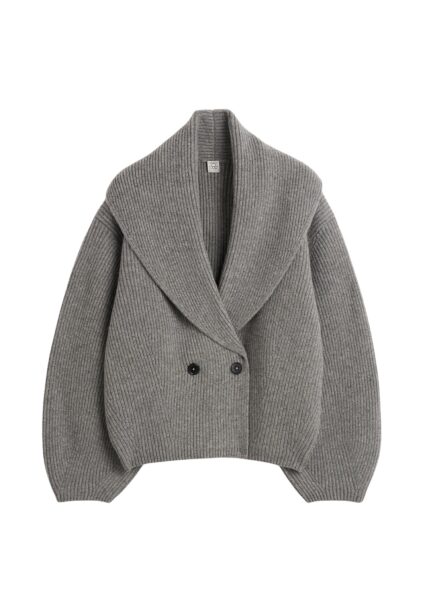 Totême Shawl-lapel cardigan mid grey in Mid grey melange - Knitwear - Scandinavian Minimalist Luxury at Luxury Shoes 
