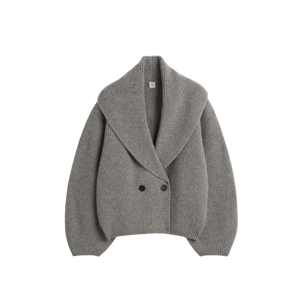 Totême Shawl-lapel cardigan mid grey in Mid grey melange - Knitwear - Scandinavian Minimalist Luxury at Luxury Shoes 