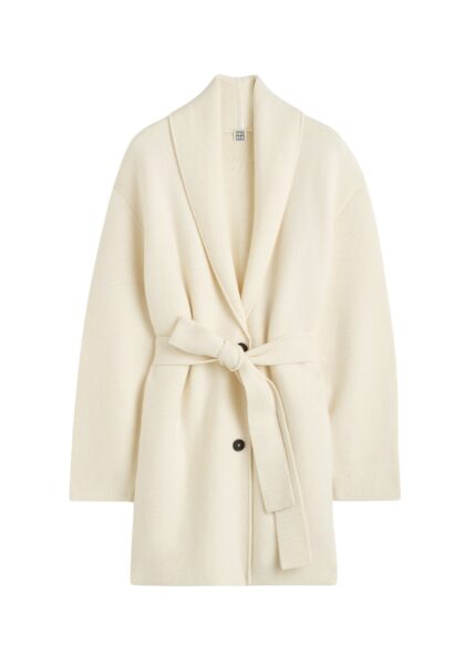 Totême Shawl-lapel cashmere-wool robe in Ecru - Knitwear - Scandinavian Minimalist Luxury at Luxury Shoes 