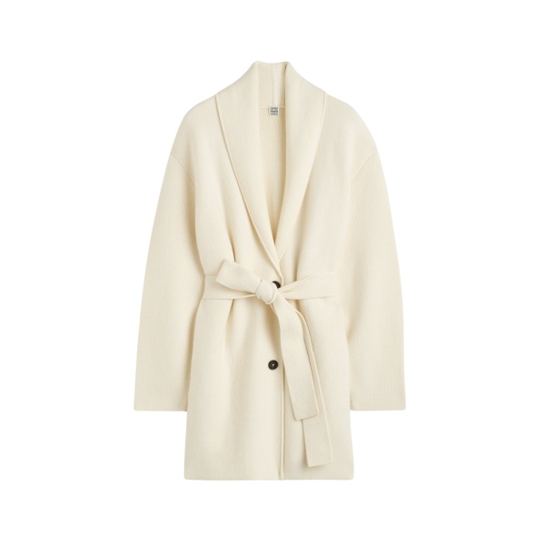 Totême Shawl-lapel cashmere-wool robe in Ecru - Knitwear - Scandinavian Minimalist Luxury at Luxury Shoes 