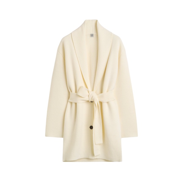Totême Shawl-lapel robe in Ecru - Knitwear - Scandinavian Minimalist Luxury at Luxury Shoes 