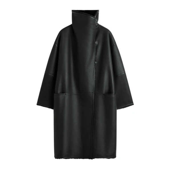 Toteme Shearling wrap coat in Black