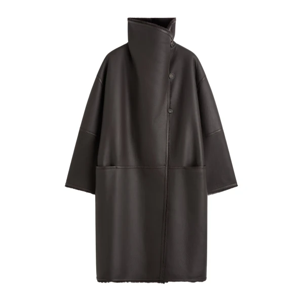 Toteme Shearling wrap coat in Dark brown