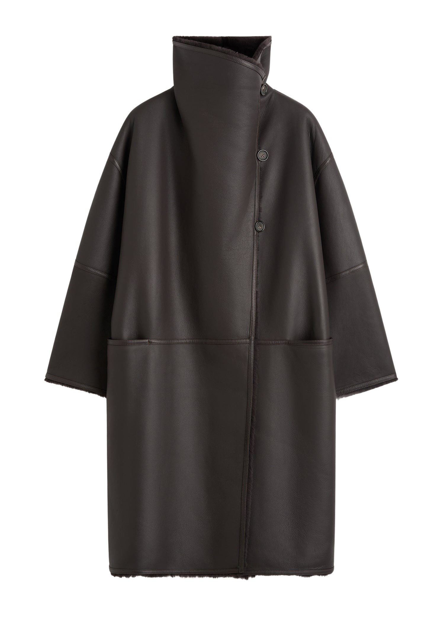 Totême Shearling wrap coat in Dark brown - Coats - Scandinavian Minimalist Luxury at Luxury Shoes 