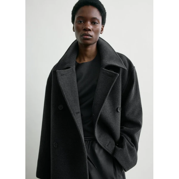 Toteme Shield coat charcoal in Charcoal melange, view 5