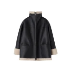 Toteme Signature shearling jacket in Black / Off-white