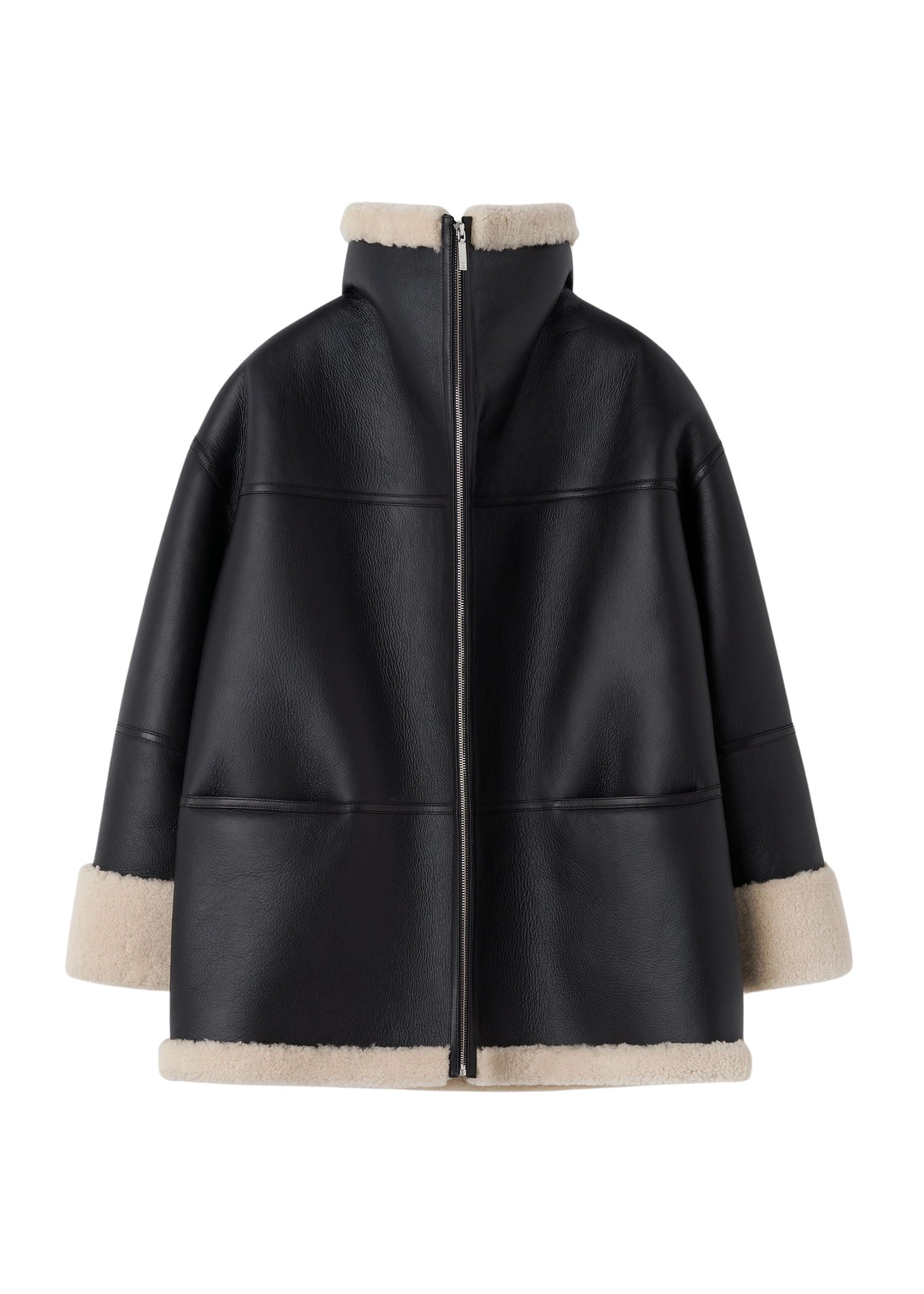 Totême Signature shearling jacket in Black / Off-white - Jackets - Scandinavian Minimalist Luxury at Luxury Shoes 
