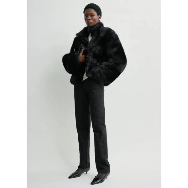Toteme Silky shearling jacket in Black, view 3