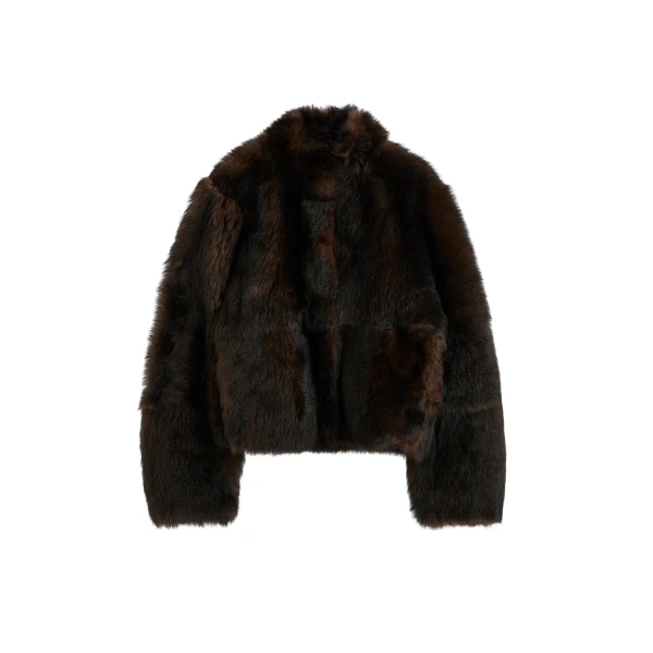 Toteme Silky shearling jacket in Dark brown