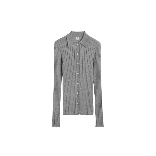 Toteme Slim ribbed shirt in Grey melange