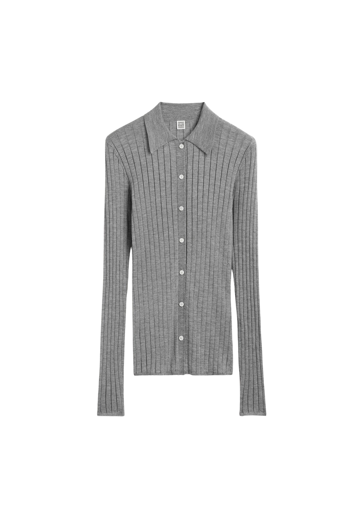 Totême Slim ribbed shirt in Grey melange - Knitwear - Scandinavian Minimalist Luxury at Luxury Shoes 