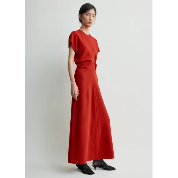 Toteme Slouch waist wool dress in Poppy, view 3