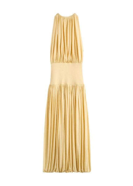 Totême Soft gathered dress in Champagne - Dresses - Scandinavian Minimalist Luxury at Luxury Shoes 