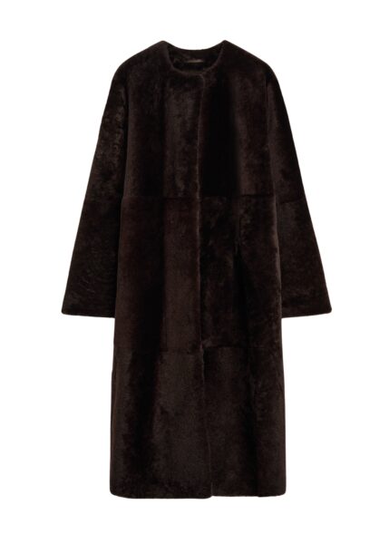 Totême Soft shearling coat in Bark - Coats - Scandinavian Minimalist Luxury at Luxury Shoes 