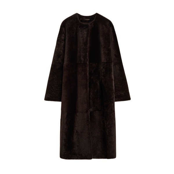 Totême Soft shearling coat in Bark - Coats - Scandinavian Minimalist Luxury at Luxury Shoes 