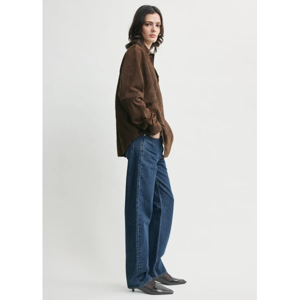 Toteme Soft suede overshirt in Bark Top, view 3