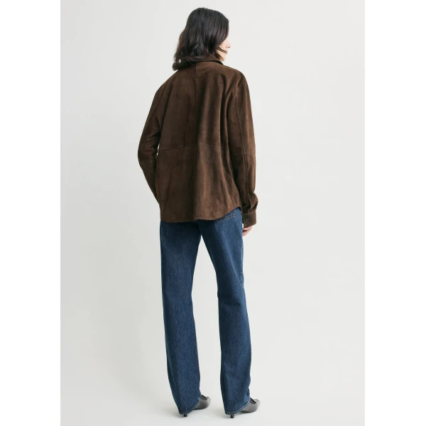 Toteme Soft suede overshirt in Bark Top, view 4