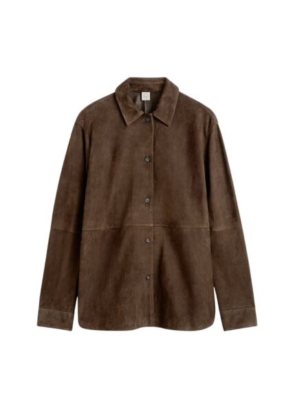 Totême Soft suede overshirt in Bark - Tops - Scandinavian Minimalist Luxury at Luxury Shoes 