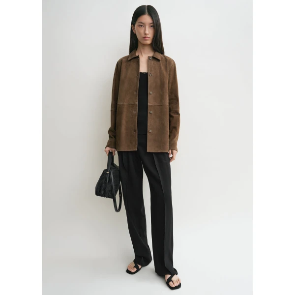 Toteme Soft suede shirt in Tobacco, view 2