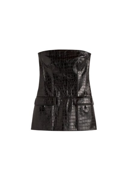 Totême Strapless croco-embossed pocket top in Dark brown - Tops - Scandinavian Minimalist Luxury at Luxury Shoes 