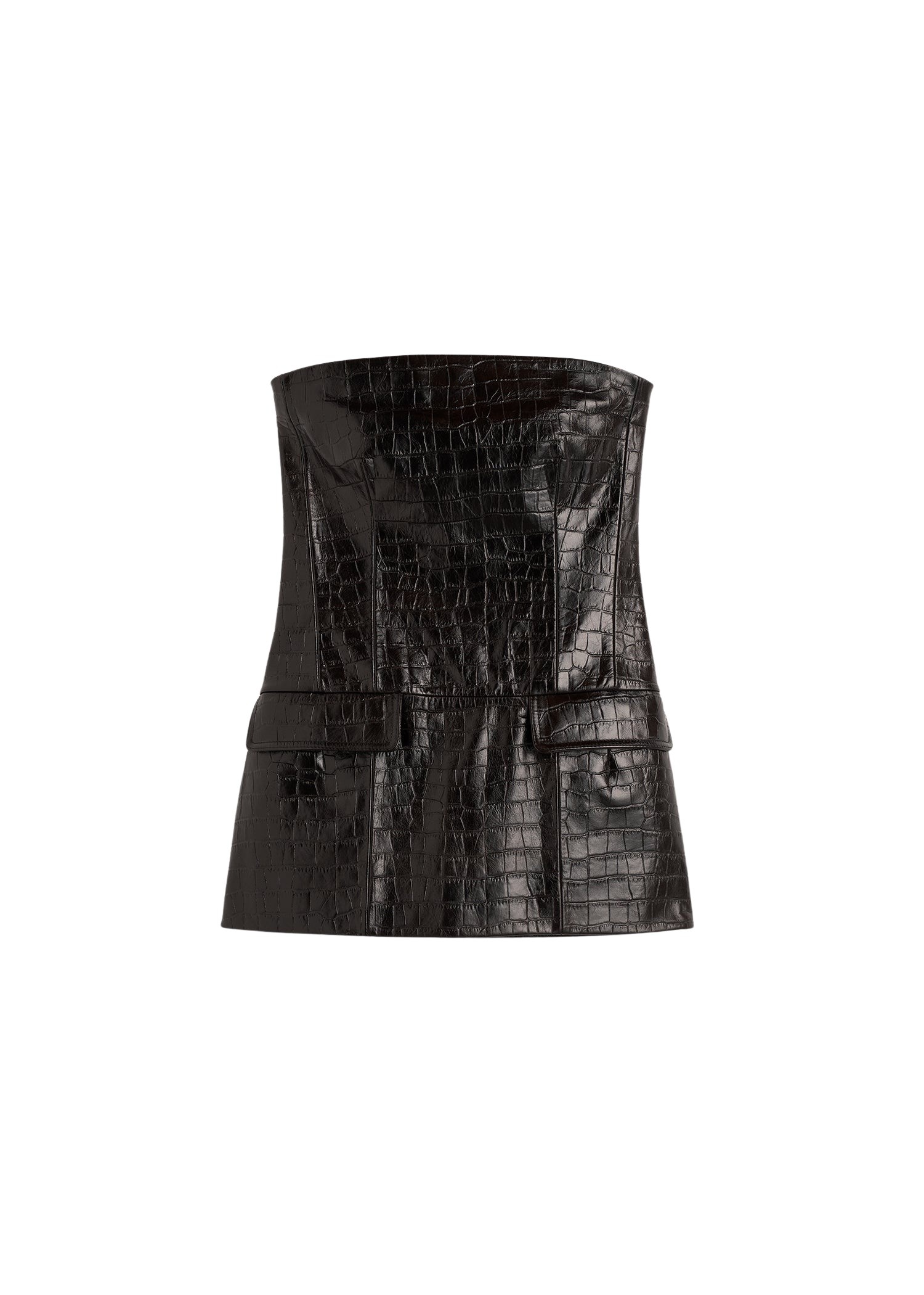 Totême Strapless croco-embossed pocket top in Dark brown - Tops - Scandinavian Minimalist Luxury at Luxury Shoes 