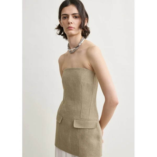 Toteme Strapless linen pocket top in Beige, view 5