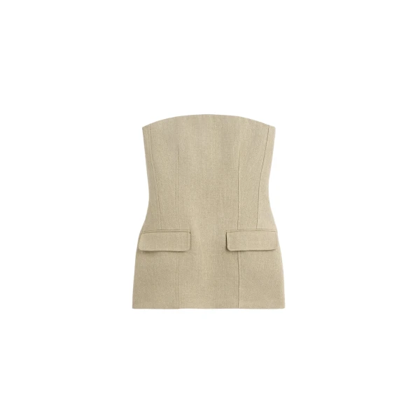 Toteme Strapless linen pocket top in Beige